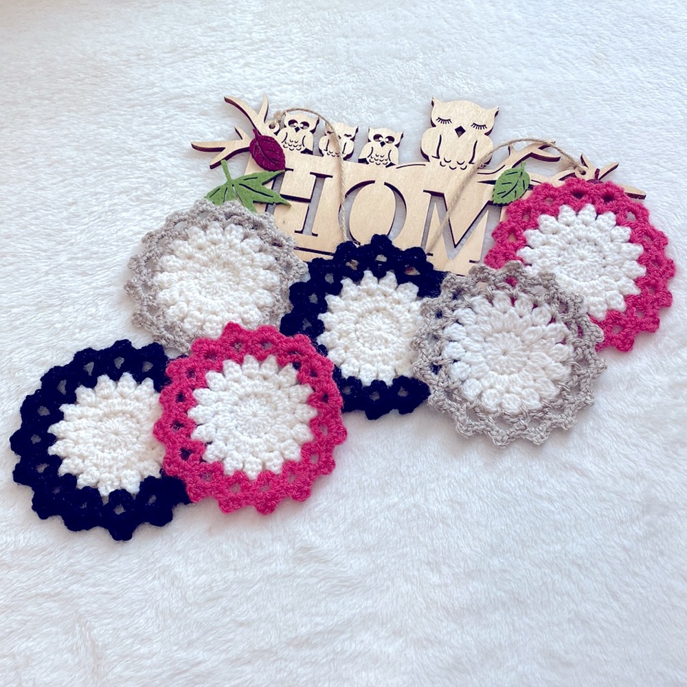 Handmade Crochet Adorable Coasters Set Of 6 Mats !